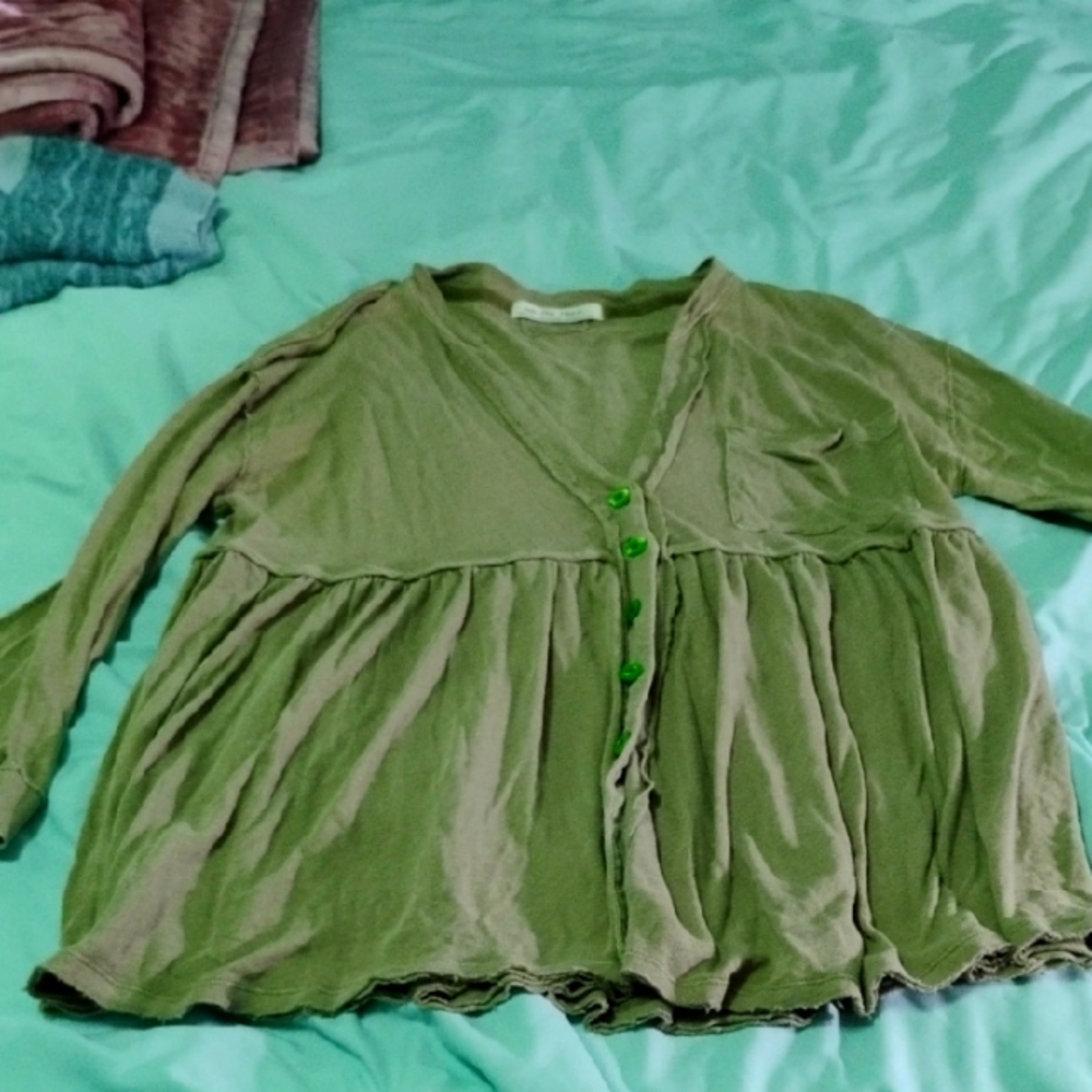 Green Button-Up Linen/Cotton Tunic